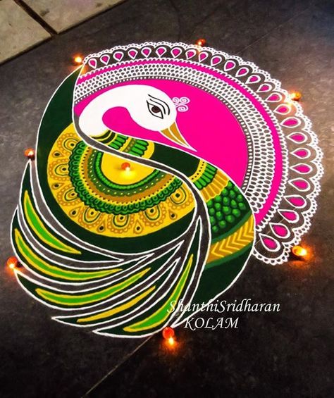 Swan Rangoli Designs Latest, Swan Rangoli Designs, Big Rangoli Designs For Competition, Swan Rangoli, Rangoli Peacock, Mandala Rangoli, Rangoli Designs For Competition, Indian Rangoli Designs, Very Easy Rangoli Designs