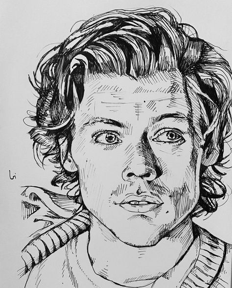 Harry Styles Pen Drawing, Harry Styles Drawing Pencil, Harry Styles Portrait Drawing, Drawings Of Harry Styles, Harry Styles Drawing Sketches, Harry Styles Sketch, Harry Styles Dibujo, Human Face Sketch, Simple Face Drawing