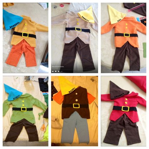 Disney 7 Dwarf Costumes! (The Dopey costume is in a separate pic attached to this board.) 7 Dwarves Costume Diy, 7 Dwarfs Costume, Dopey Costume, Dwarfs Costume, Seven Dwarfs Costume, Dress Up Ideas, Gnome Costume, Shrek Costume, Sette Nani