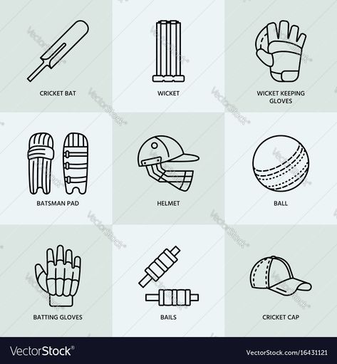 Cricket Helmet Drawing, Cricket Ball Drawing, Cricket Designs Ideas, Cricket Doodle Art, Gloves Illustration, Cricket Helmet, Bat Vector, Helmet Drawing, Cricket Coaching