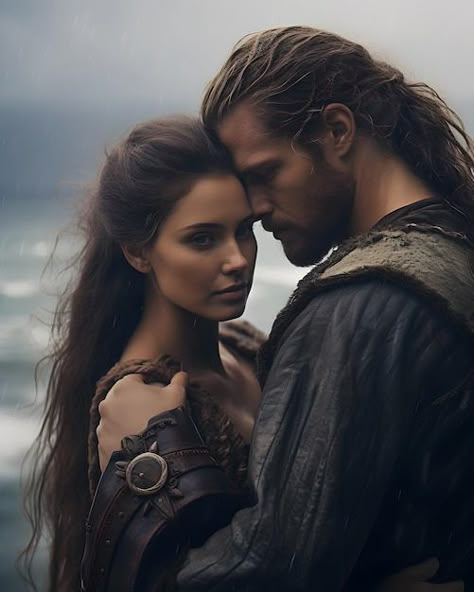 Long Haired Couple, Viking Couple Photoshoot, Viking Couple, Viking Warrior Men, Powerful Couple, Viking Pictures, Viking Aesthetic, Winter Romance, Fantasy Love