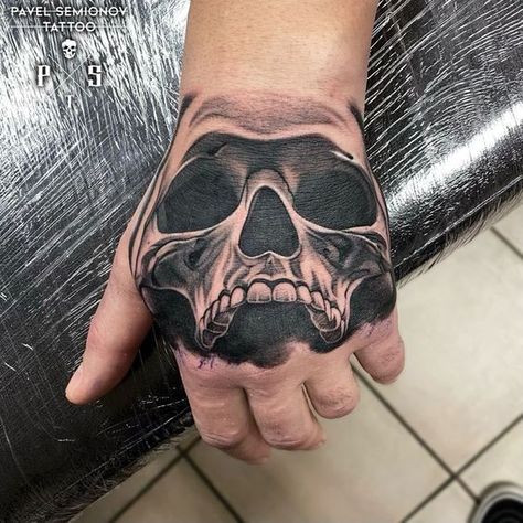 Skull On Hand Tattoo, Dark Skull Tattoo Design, Skull Hand Tattoos For Guys, Hand Cover Up Tattoos, Skull Tattoo On Hand, Skull Neck Tattoo, Skull Tattoo Hand, Hand Skull Tattoo, Skull Finger Tattoos