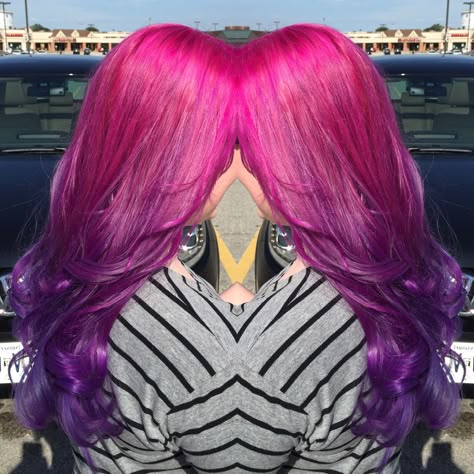 Purple Fading Into Pink Hair, Pink Roots Purple Hair, Pink Purple Ombre Hair, Pink To Purple Ombre Hair, Fusha Hair, Wild Orchid Hair Color, Pravana Vivids Wild Orchid, Orchid Hair Color, Purple And Pink Hair