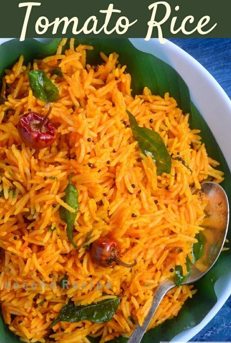 Easy Tiffin Recipes Lunch Boxes, Variety Rice Recipes Indian, Tomato Rice Indian, Tomato Rice Recipe, Rice Recipes For Kids, Tiffin Recipes, Vegetarian Rice Recipes, Vegetarian Rice, Dal Rice