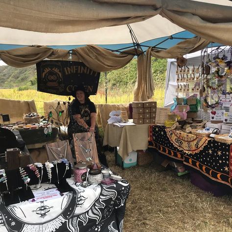 Goth Vendor Booth, Witchy Vendor Booth, Witchy Vendor Booth Ideas, Market Setup, Cottage Goth, Art Booth, Cat Farm, Festival Booth, Craft Show Booth