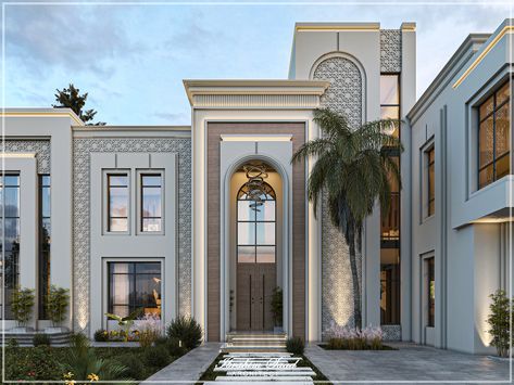 Neo Classic Villa - Abu Dhabi :: Behance Neo Classical Elevation, Classical House Exterior, Classic Landscape Design, Neo Classic Villa Exterior, Neo Classic Villa, Classic Villa Exterior, New Classic Villa, Classic Villa Design, Villa Exterior Design