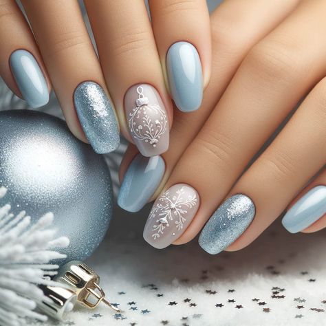 Trendy Christmas Nails, Christmas Nails Blue, Winter Blue Nails, Blue Christmas Nails, Fancy Nail Art, Christmas Nails Easy, Cute Christmas Nails, Holiday Nail Designs, Christmas Gel Nails