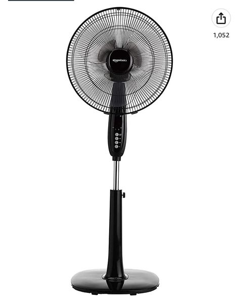 Standing Fan: 3-blade oscillating digital pedestal fan with quiet AC motor, remote control & automatic shut-off function Easy to Use: Assemble in minutes. No tools needed. 3 speed fan with 3 modes: nature, sleep & normal. With 7.5-hour timer Effective Cooling: With patented dual-blade design to generate up to 15% more air than conventional single blade fans Multi-Purpose: Easy to assemble electric fan. bedroom, living room, or the office cool. With 40cm diameter blade Adjustable: Height (115 to Fan Bedroom, Fan Video, Standing Fans, Pedestal Fan, Tilt Angle, Amazon Basics, Electric Fan, Remote Control, Fan