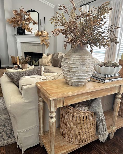 Fall Sofa Table Decor, Fall Sofa Table Decor Ideas, Sofa Table Decor Ideas, Hallway Cabinets, Fall Fireplace Mantel, Fall Ideas Decorating, Corner Tv Cabinets, Sofa Table Decor, Pumpkin Centerpiece