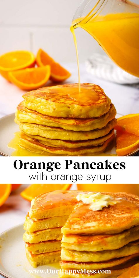 Orange Cream Pancakes, Orange Juice Pancakes, Breakfast Ideas With Oranges, Healthy Orange Recipes, Orange Recipes Dinner, Orange Breakfast Recipes, Pancake Flavor Ideas, Pancakes Flavors, Fresh Orange Recipes