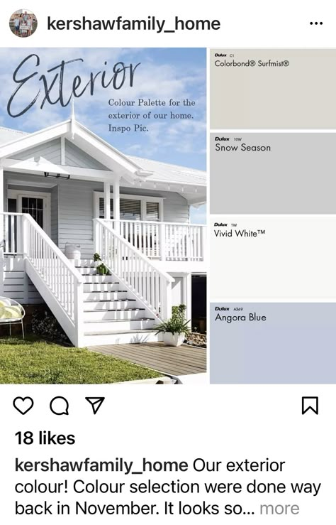 Hamptons Exterior Paint Colours, Coastal External House Colours, Gray Coastal Home Exterior, Grey Queenslander Exterior, Hampton Exterior Colours, Hamptons House Exterior Colour Schemes, Light Grey Cladding Exterior, Hamptons Exterior Colours, Queenslander Homes Exterior Colour Schemes