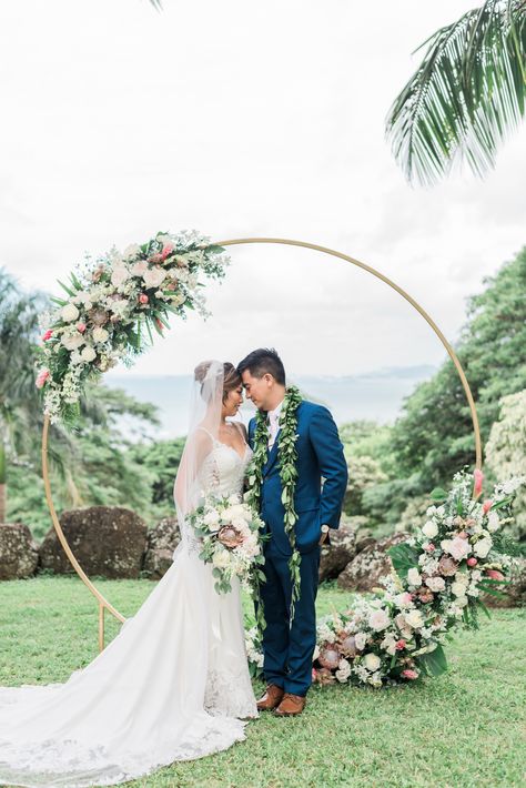 Flowers For Ceremony, Oahu Wedding Venues, Circle Arch, Neutral Wedding Flowers, Wedding Archway, Kualoa Ranch, Arch Ideas, Wedding Arch Flowers, Arch Flowers