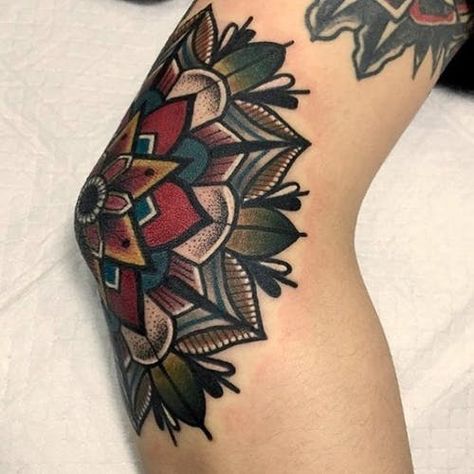 Traditional Mandala Tattoo, Tato Mandala, Resist Temptation, Traditional Mandala, Tato Tradisional, Elbow Tattoo, Tattoo Spots, Traditional Tattoo Sleeve, Elbow Tattoos