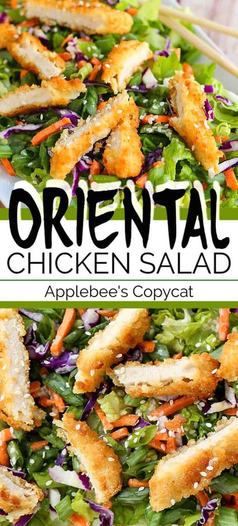 APPLEBEE'S ORIENTAL CHICKEN SALAD is an amazing copycat recipe. It's a tasty salad with a homemade asian inspired dressing. This crunchy salad is so fresh, delicious, and good for you! Crispy Chicken Salad, Applebees Copycat Recipes, Crispy Chicken Salads, Salad Menu, Asian Chicken Salads, Resep Salad, Chicken Salad Recipes, Copycat Recipe, So Fresh