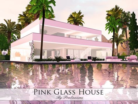 Pralinesims' Pink Glass House-Basegame Praline Sims, Big Houses Exterior, Sims 4 Loft, Pink Dining Rooms, Pink Apartment, Sims Freeplay Houses, The Sims 4 Lots, Pink Furniture, Sims 4 Bedroom