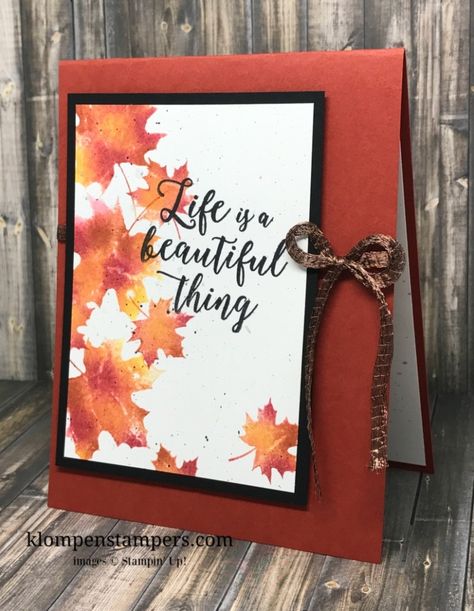 New Video: Stamping With Baby Wipes | Klompen Stampers Card Making Designs, Leaf Cards, Thanksgiving Cards, Card Making Techniques, Stamping Up Cards, Trendy Baby, Card Tutorials, Fall Cards, Card Layout