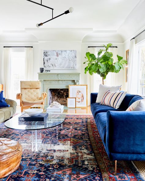 Emily Henderson Design, Blue Couches, Design Salon, Emily Henderson, Big Design, Blue Living Room, A Living Room, Couches Living Room, Modern Coffee Tables