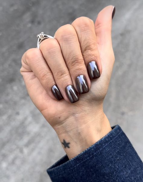 Best Nail Trends, Brown Chrome, Gel Nails French, Nyc Nails, Brown Nails Design, Chrome Nails Designs, Nail Jewels, Casual Nails, Nails Manicure