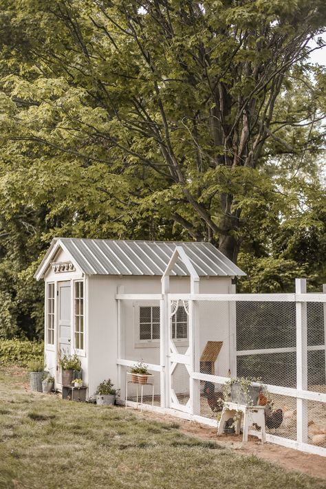 Our New Chicken Coop — The Boss Farmhouse Chicken Coop Metal Roof, Chicken Coop Exterior Colors, Beautiful Chicken Coop, Chook House, Chicken Coop Designs Diy, Happy Chickens, Chicken Mama, Chicken Coop Garden, Backyard Chicken Coop Plans