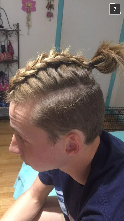 Man Bun. Soccer. Braid Soccer Hairstyles, Soccer Hair, French Braid Hairstyles, Viking Hair, Cheer Hair, Boys Long Hairstyles, Mens Braids Hairstyles, Braided Hairstyles Easy, Braids For Long Hair