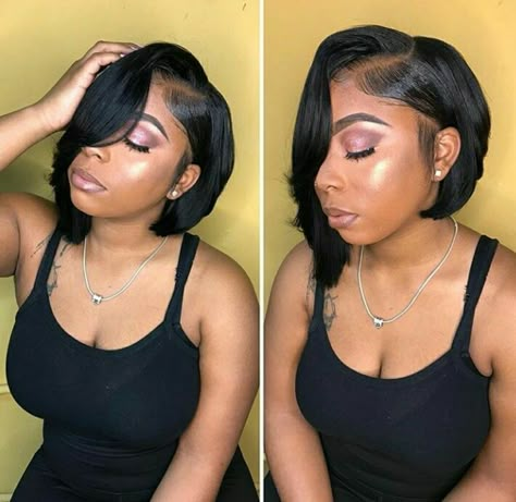 Pinterest:@jalissalyons Bob For Black Women Weave, Short Weave Bob Hairstyles, Asymmetrical Layered Bob, Bob Weave Hairstyles Sew Ins, Short Bob Quick Weave Black Women, Curly Bob Quick Weave Hairstyles, Cute Bob Hairstyles For Black Women, Quick Weave Bob Hairstyles, Short Bob Cuts For Black Women