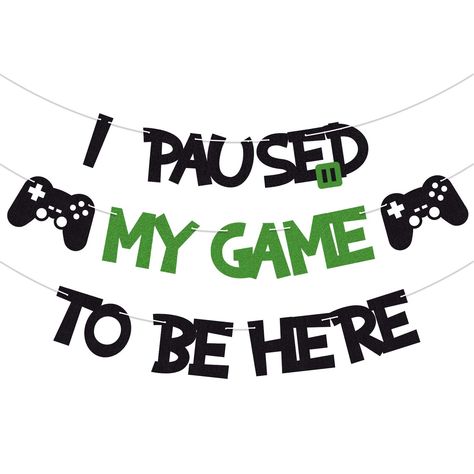 PRICES MAY VARY. 🎮Size Measurement: This gamer party supplies banner has 3pcs set in 1.The I PAUESD is approx 20”, MY GAME is approx 36” and TO BE HERE is approx 28”.Hanging this banner on the wall, windows, dessert table, over party backdrop or outdoor garden. 🎮Reliable Material: Our gamer birthday decorations banner is made of quality glittery Double-sided paper cardstock.Environmentally friendly party set is 100% Food Grade. 🎮Convenient Design: The gamer birthday banner is pre-strung with Video Game Birthday, Video Games Birthday Party, Fest Temaer, Video Games Birthday, Video Game Party, Sports Birthday, Game Themes, Kids Signs, 11th Birthday