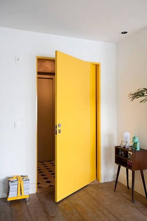 Bright doors Yellow Door, Yellow Doors, Casa Vintage, Aesthetic Rooms, Interior Paint Colors, Bedroom Doors, White Room, Door Color, Painted Doors