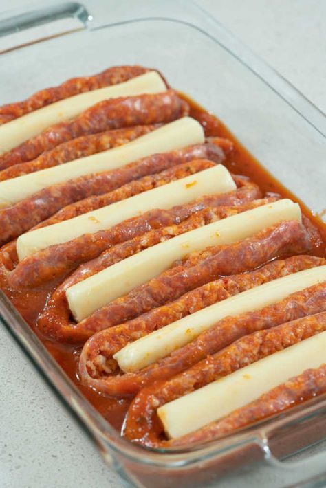 Italian Sausage Stuffed With Mozzarella, Stuffed Italian Sausage And Peppers, Mozzarella Stuffed Sausage, Mozzarella Stuffed Italian Sausage, Sausage Mozzarella Bake, Stuffed Brats In Oven, Stuffed Sausage Recipes, Sweet Italian Sausage Recipes Dinners, Italian Sausage In Oven