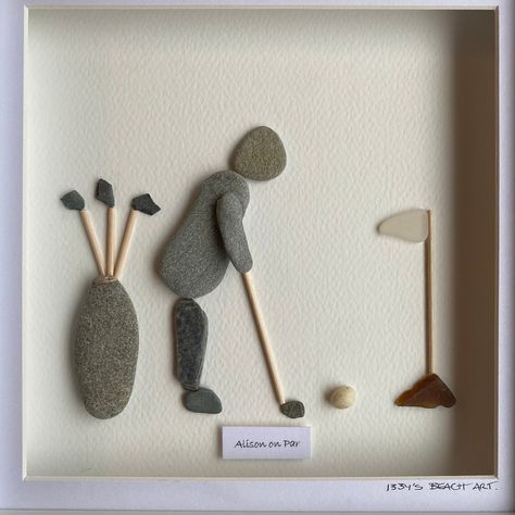 Fathers Day Gift Playing Golf Pebble Art Picture Handmade in Cornwall - Etsy Golfer Pebble Art, Pebble Art On Canvas, Pebble Art Pictures, Beach Pebble Art Ideas, Diy Pebble Art, Pebble Art Ideas, Pebble Art Ideas Diy, Beach Pebble Art, Pebble Art Ideas Inspiration