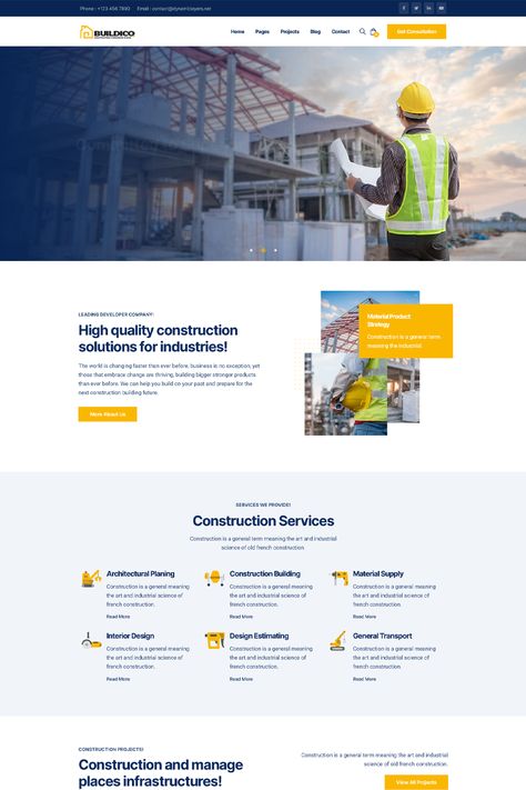 The "Buildico - Construction and Building WordPress Theme" is a theme designed for construction and building-related websites. It is built to meet the needs of construction companies, architectural firms, contractors, and other businesses in the construction and building industry Company Newsletter, Multi Storey Building, Web Design Websites, Construction Companies, Construction Firm, Building Contractors, Design Websites, Construction Services, Website Layout