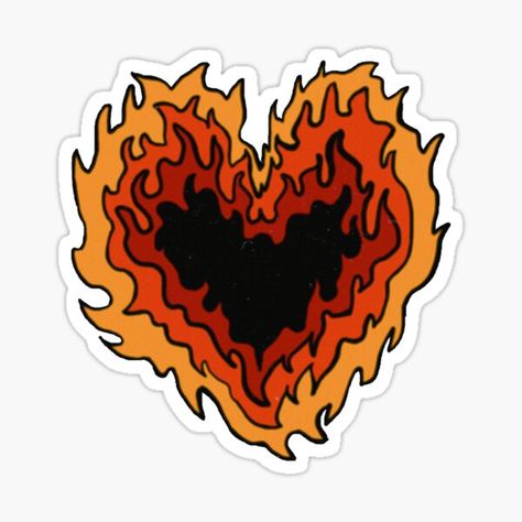 Flame Sticker, Heart Flame, Flame Decals, Sticker Heart, Flaming Heart, Manga Pfp, In Flames, Punch Needle Patterns, Cartoon Stickers