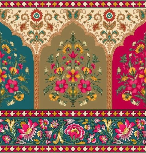 Motif Arabesque, Digital Border, Mughal Art Paintings, Design Pattern Art, Print Design Art, Paisley Art, Textile Prints Design, Border Embroidery Designs, Islamic Art Pattern