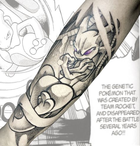 Pokemon Forearm Tattoo, Gyrados Pokemon Tattoo, Mewtwo Tattoo, Pokemon Tattoo Design, Mew Tattoo, Pokemon Sleeves, Tattoo Pierna, Outer Forearm Tattoo, Mew And Mewtwo