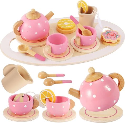 AOLEVA Wooden Afternoon Tea Set for Toddler, Children Tea Party Set with Play Food Dessert Tray Teapot Kitchen Accessories Birthday Gifts for 3 4 5 Years Old Girls Kids Boy : Amazon.co.uk: Toys & Games Kids Wooden Kitchen, Wooden Kitchen Set, Wooden Tea Set, Disneyland Birthday, Wooden Play Food, Toy Tea Set, Play Kitchen Accessories, Wooden Play Kitchen, Afternoon Tea Set