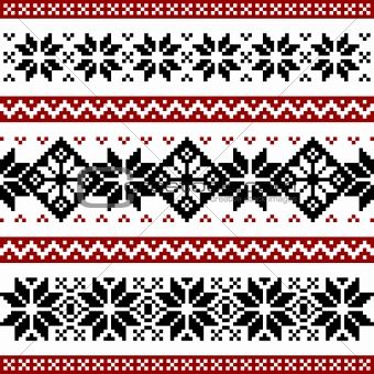 knitted snowflake pattern | Image Description: Nordic pattern with snowflakes, black and red ... Nordic Snowflake Pattern, Snowflake Cross Stitch, Nordic Snowflake, Diesel Shirts, Norwegian Knitting, Knitting Patterns Free Blanket, Fair Isles, Hardanger Embroidery, Pola Sulam