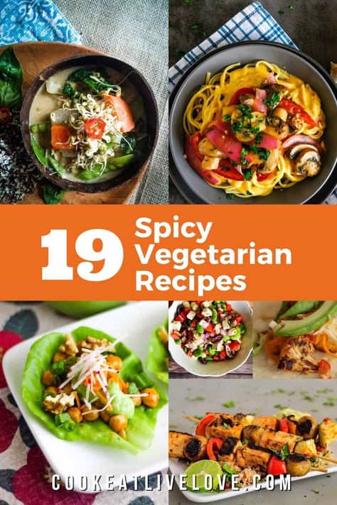 Enjoy cooking up lots of spicy recipes for lots of heat with this recipe collection of spicy vegan and vegetarian recipes. Discover easy to make spicy main meals plus ways to add a bit of spice to salads, desserts and more! Get all the recipes and spice up your meals! Spicy Lunch, Spicy Vegetarian Recipes, Spicy Vegan Recipes, Quick Vegetarian Dinner, Asian Vegetarian Recipes, Meal Rotation, Spicy Salad, Vegetarian Salad Recipes, Hot Sauce Recipes