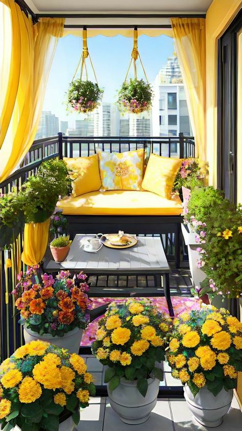 Yellow Balcony, Mint Green Room, Green Room Design, Balkon Decor, Small Balcony Design, Porch And Balcony, Small Balcony Decor, Green Room, Design Room