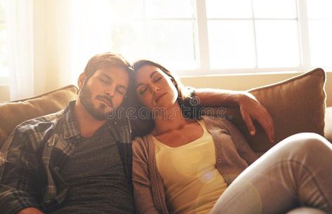 They fell asleep on the couch. a young couple sleeping on the sofa at home. royalty free stock images Sleeping On Couch Couple, Couple Laying On Couch, Sleeping On Shoulder Couple, Couples Asleep, Mtv Cribs, Sleeping Together, Couple Sleeping, Sleep Sofa, Couple Pose