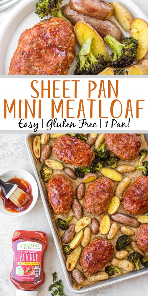 Meatloaf Mix Ideas, Ambitious Kitchen Dinner, Gluten And Dairy Free Sheet Pan Recipes, Gluten Free Mini Meatloaf, Blackberry Hoisin Meatloaf, Lean Meatloaf Recipe, Dairy Free Hamburger Meat Recipes, Gluten Free Dairy Free Meatloaf, Mini Meatloaf Sheet Pan Dinner