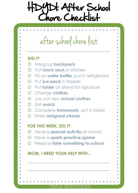 After School Chore Checklist2 After School Chores, After School Checklist, School Highschool, Chore Checklist, Back To School Checklist, School Checklist, After School Routine, Back To School Organization, Back To School Bulletin Boards