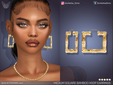 The Sims Resource - Medium Square Bamboo Earrings Sims 4 Piercings, Sims 4 Cas Mods, Makeup Cc, Play Sims 4, Free Sims 4, Sims 4 Children, Sims 4 Cc Makeup, Sims 4 Body Mods, Tumblr Sims 4