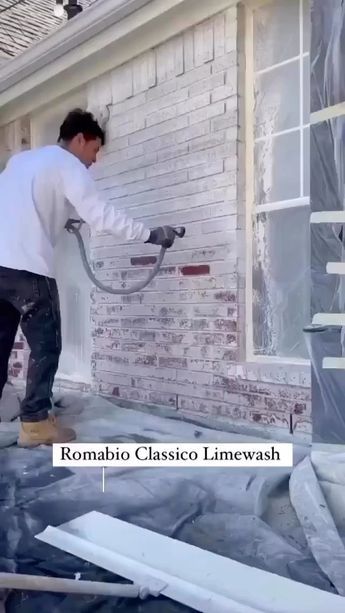 Limewash Brick Exterior, White Wash Brick Exterior, Brick House Exterior Makeover, Lime Wash Brick, Painted Brick Exteriors, Interior Brick, Painted Brick House, Lime Wash, White Wash Brick