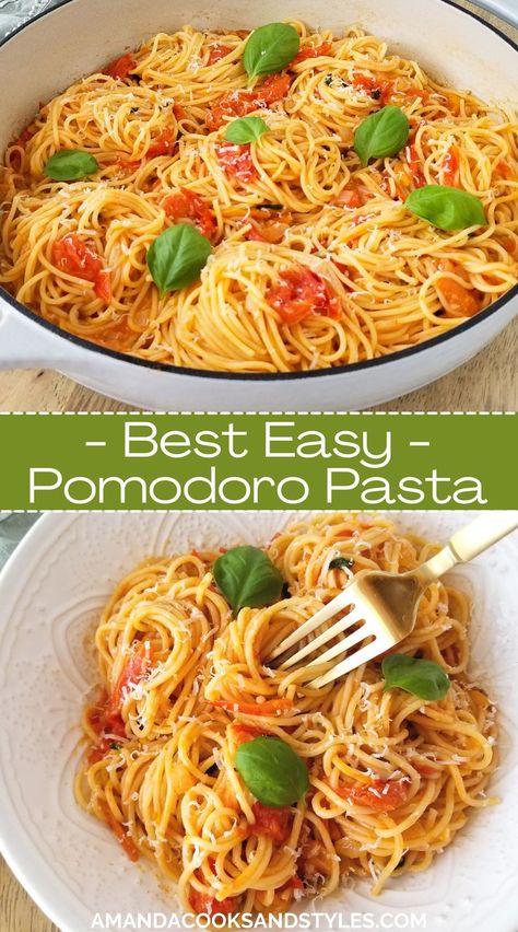 Easy Pasta Sauce With Fresh Tomatoes, Spaghetti Fresh Tomatoes, Fresh Spaghetti Recipes, Pasta Pamadore, Home Made Pasta Sauce With Fresh Tomatoes, Easy Fresh Tomato Pasta Sauce, Easy Pomodoro Sauce, Spaghetti With Diced Tomatoes, Chicken Pomodoro Pasta