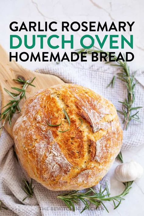 Dutch Oven Easy Bread, Dutch Oven Garlic Bread Recipes, Italian Dutch Oven Bread, Peasant Bread Dutch Oven, Homemade Bread Rosemary, No Knead Garlic Rosemary Bread, Dutch Oven Bread Instant Yeast, Dutch Oven Herb Bread, Dutch Oven Bread All Purpose Flour