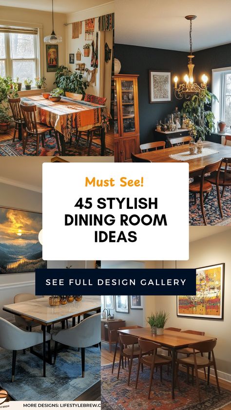 Transform your dining room with these 45 creative renovation ideas. From modern elegance to rustic charm, there's something for every taste and style. Discover how choosing the right color palette, furniture, and decorative accents can enhance both the look and functionality of your space. Learn how to incorporate lighting and layout concepts that can make family dinners more enjoyable and gatherings more memorable. No matter the size, these dining room ideas offer endless inspiration for a space that welcomes warmth and connection. Cafe Style Dining Room Ideas, Non Dining Room Ideas, Warm Dining Room Ideas, How To Decorate A Dining Room, Cafe Style Dining Room, Formal Dining Room Ideas Alternative, Dining Room Design Indian, Cozy Dining Rooms, Dining Room Design Minimalist