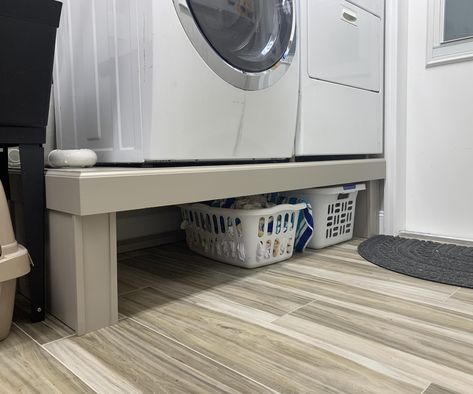 Built In Washer And Dryer Pedestals, Washer Dryer Stand Diy Laundry Pedestal, Diy Pedestal For Washer And Dryer, Washer Dryer Platform, House Utility Room, Washer Dryer Pedestal, Small Washer And Dryer, Washing Machine Pedestal, Laundry Basket Shelves