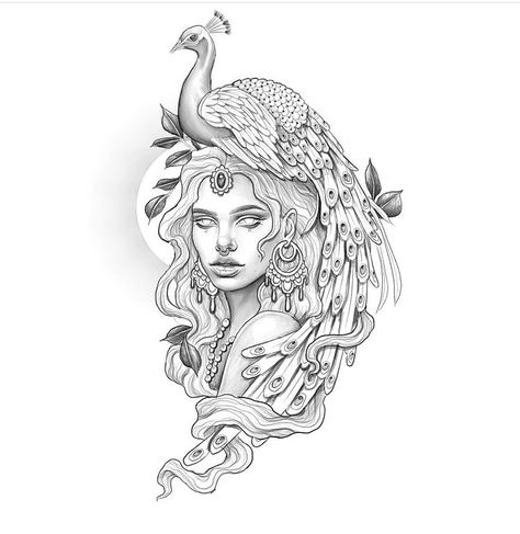 Greek Goddess Art, Mermaid Tattoo Designs, Peacock Tattoo, Girl Face Tattoo, Girl Face Drawing, Laura May, Greek Mythology Tattoos, Arte Alien, Mythology Tattoos