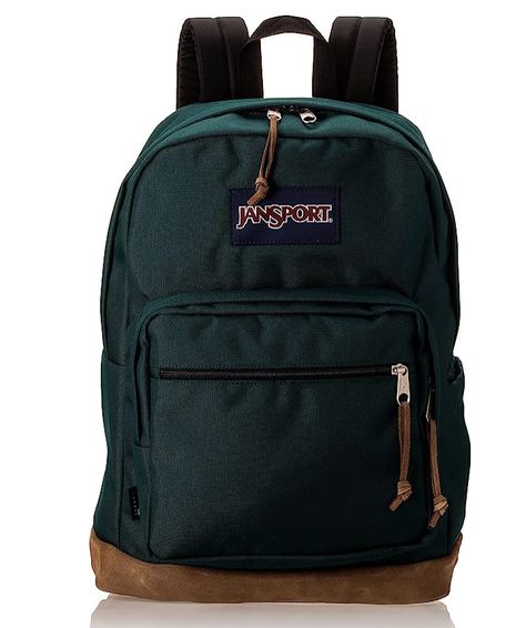 Back to school cute and asthethic lJanSport Right Pack Backpack - Travel, Work, or Laptop Bookbag with Leather Bottom, Deep Juniper Jansport Green Backpack, Dark Green Jansport Backpack, Green Jansport, Jansport Right Pack, Green Backpacks, Pack Backpack, Backpack Travel, Travel Work, Freshman Year