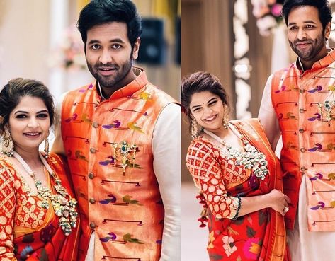 Vishnu Manchu family in Matching outfits! | Fashionworldhub Viranica Manchu, Paithani Silk Saree, White Kurta, Neutral Makeup, Black Drapes, Emerald Bead, Draped Skirt, Easy Braids, Silk Jacket