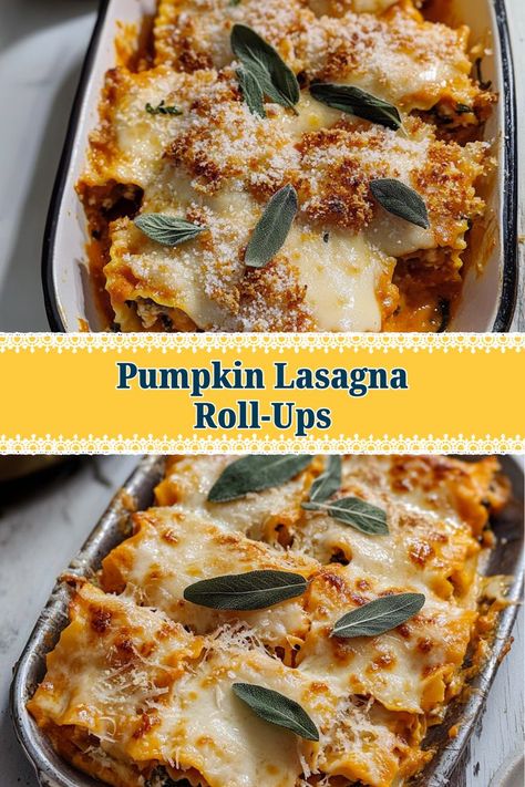 Indulge in these Savory Pumpkin Lasagna Roll-Ups, where rich pumpkin filling meets crispy sage! This delightful dish brings a playful twist to classic comfort food, making it an ideal choice for autumn dinners or holiday feasts. Lasagna Recipe Roll Ups, Pumpkin Lasagna, Lasagna Roll Ups, Quick Delicious Meals, Lasagna Roll, Roll Ups Recipes, Lasagna Rollups, Lasagna Rolls, Fall Dinner